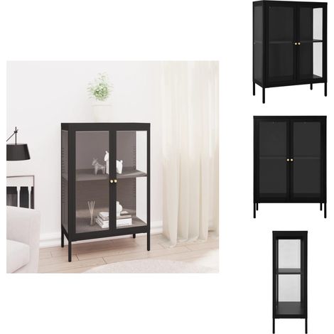 Sideboard Schwarz 75x35x105 cm Stahl und Glas - Schreibtisch - Sideboard - Wohnzimmermöbel - Metallregal - Schwarzes Sideboard (1/5)