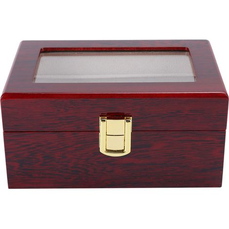 Boîte de Rangement Montre en Bois 3 Cases avec Fenêtre Transparente (Rouge) (1/5)