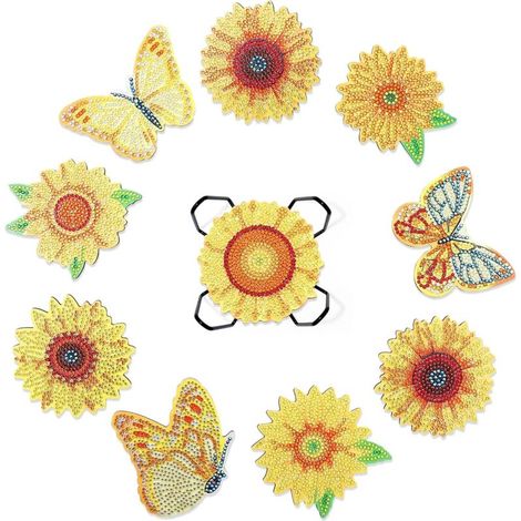 Sous-Verre A Peindre Diamant - Verre Acrylique 5D - Motif Papillon - Pour Verres Vases Tasses - Lot De 10 (1/4)