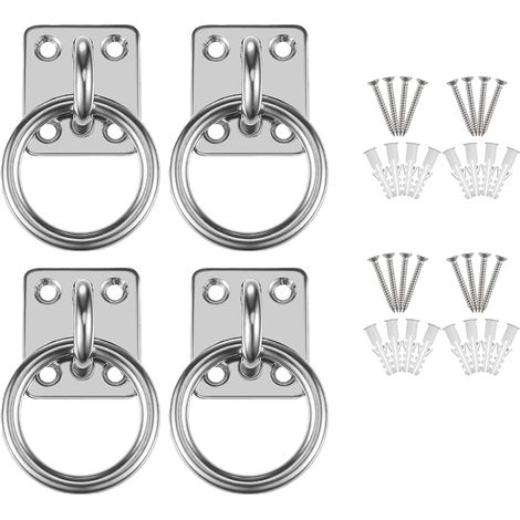 Lot de 4 - Anneau d'arrimage - Plaque d'ancrage - Acier inoxydable 304 pour écuries et bateaux + Résistant à la corrosion Inox Argenté 5x4cm (1/5)