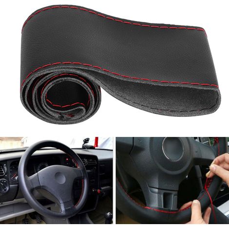 Universal-Lenkradbezug aus Mikrofaserleder zum Selbernähen, Autoinnenausstattung, 38 cm/15 Zoll, Schwarz/Rot (1/5)
