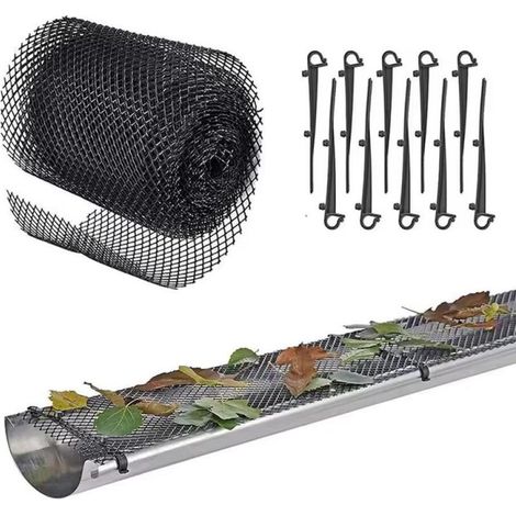 Noir,(18 cm x 8 m)Protection de gouttière en plastique, 18 cm x 8 m, protection robuste en maille pour gouttières, filtre à feuilles (1/5)