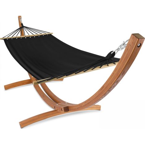 Oviala – Hamac sur pied en bois mélèze – Toile polycoton 320g/m2 – Longueur 300 cm – Charge maximale 100 kg