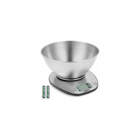 Digitale Küchen-/Gebäckwaage aus Edelstahl mit herausnehmbarer Schüssel, Tara-Funktion, LCD-Display, maximale Tragkraft 5 kg - Crezuo