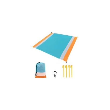 Tapis de Plage 200 x 210 cm avec 4 piquets Fixes pour Pique-niques de Plage, Camping, Pique-niques et Autres activités de Plein air