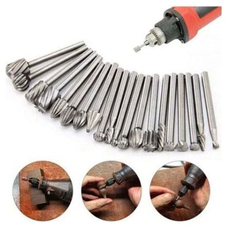20Pcs HSS Fraises Rotatives Set Fraises en Carbure de Tungstène Cutter Die Fraises, 1/8 '' (3mm) Tige Dremel Burr Bits pour bricolage travail du bois, découpage, perçage (1/5)