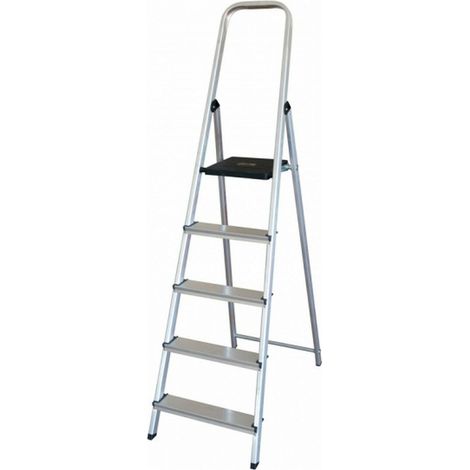 FPLUS escalera aluminio 5 peldaños , Escalera aluminio domestica peso max.150 kg.
Altura escalera abierta 1.11 mtrs. con persona 3.11 mtrs.