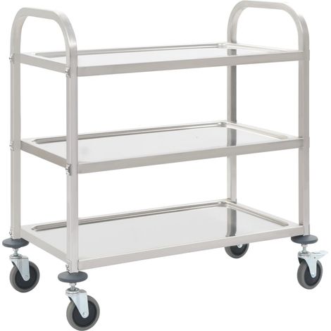 3-Tier Kitchen Trolley 96.5x55x90 cm Stainless Steel vidaXL