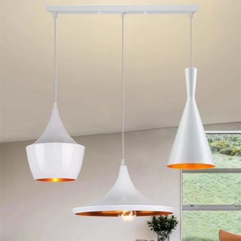 U-Do 3 Douille Lustre en Aluminium Blanc Suspension Luminaire éclairage Vintag Lampe en Longue Pôle Plafonnier Exquise pour Salon