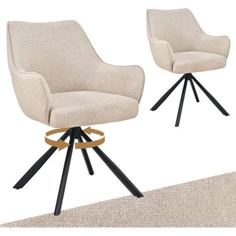 Bon Furni Webstoff Esszimmerstuhl Beige, 2er Set, 360° drehbar, ergonomisch mit Federkern, unsichtbarem Reißverschluss & verstellbaren Füßen