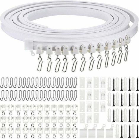 Gebogene Deckenvorhangschiene, biegbare, flexible Deckenvorhanghalterung, weiche Fenster, gebogene Schiene für Gardinenstange mit Metall-Vorhanghaken (weiß, 5 m) (1/4)
