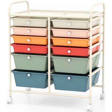 12 Drawer Rolling Storage Cart Office Lightweight Utility Cart w/Wheels (1/5)