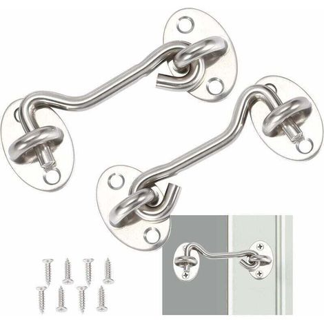 Crochet Cabine 2 Pièces,Crochet Fermeture Porte,Serrure à Crochet de Porte en Acier Inoxydable Argent,Avec Vis de Montage,Pour Fenêtre,Porte de Grange,Porte de Hangar,Porte de Garage,Argent (7,5cm) (1/4)