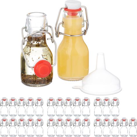 Relaxdays – Lot de 30 mini bouteilles en verre 50 ml – Fermeture à étrier étanche – Entonnoir inclus – Pour huiles, spiritueux et épices