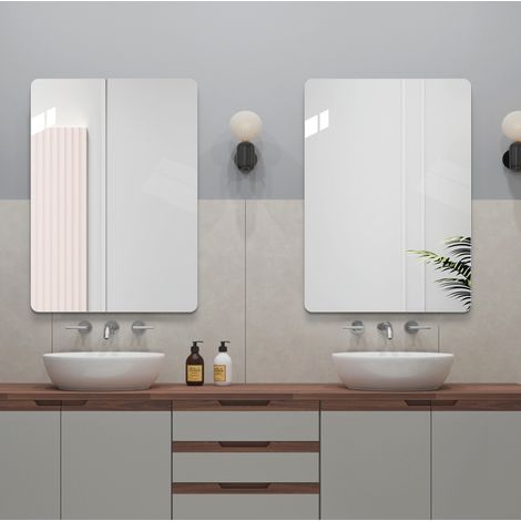 Miroir de salle de bain sans cadre 70 x 50 cm, bords arrondis R50, verre argenté (1/5)
