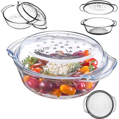 Fuente para hornear resistente al calor, capacidad de 2,4 L, apta para horno y lavavajillas, resistente a temperaturas de -40 °C a +300 °C, fabricada en vidrio de borosilicato, con certificación CE/UE (1/5)