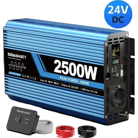 Inversor, onda sinusoidal pura, control remoto, 24 V 2500 W (5000 W de pico) (1/2)