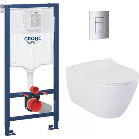 Pack WC Bâti-support Rapid SL + WC sans bride LIVEA Bello + Abattant softclose + Plaque Chrome (RapidSL-Bello-1)