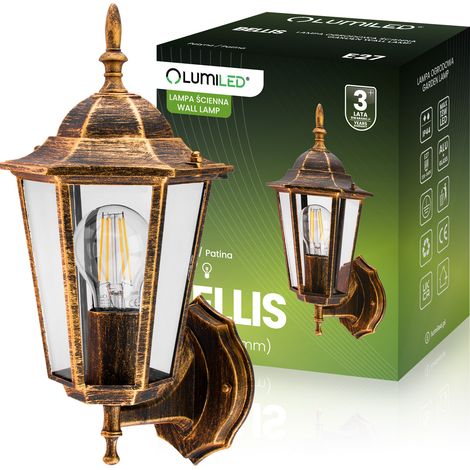 Aplique de pared para jardín E27, farol de fachada exterior, pátina ascendente BELLIS LUMILED (1/5)