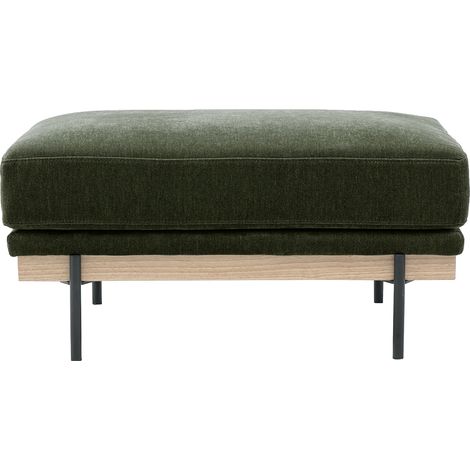 Fußhocker aus Stoff in Samtoptik khakigrün und schwarzem Metall TODD (1/4)