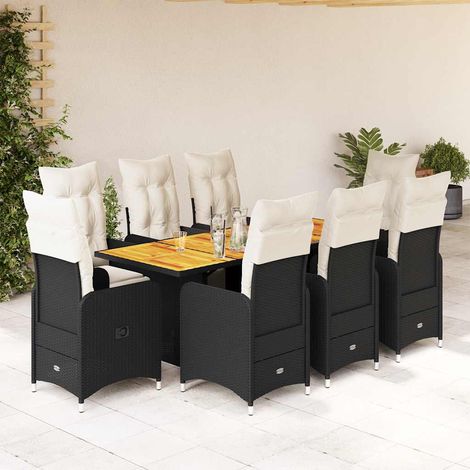 9-tlg. Garten-Bistro-Set mit Kissen Schwarz Poly Rattan (1/5)