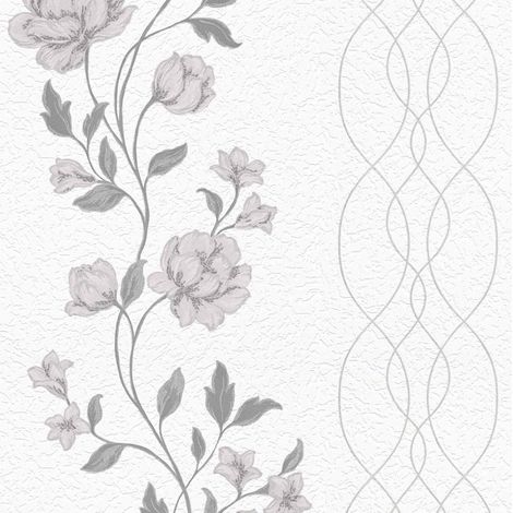 BRICOFLOR Papier Peint floral gris et blanc  Papier peint fleuri gris pour salon, cuisine & plus  Tapisserie intissée fleur grise pour chambre (1/5)