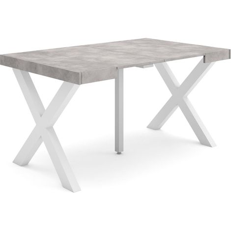 Table Console Extensible Console Meuble 140 pour 6 Personnes Pieds Bois Massif Style Moderne Ciment (1/5)