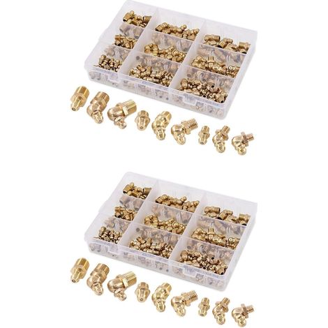 290-Pièces Séries Kit D'Assortiment de Raccords de Graisse Hydraulique en Laiton Standard Métrique - Droit, 90 Degrés, Angle Zerk à 45 Degrés (1/5)