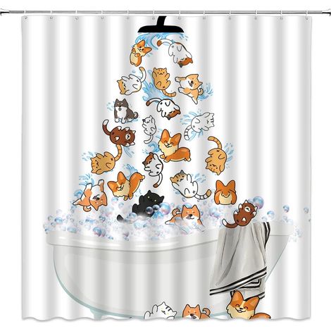 Filiyano-Rideau de douche à motifs animaux (chat et chien) pour baignoire et douche, idéal pour les enfants (garçons et filles), 180 x 180 cm (70 x 70
