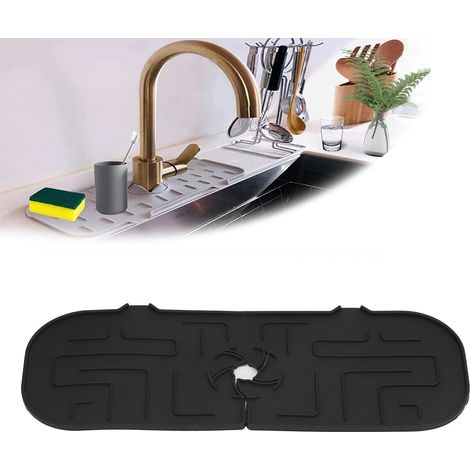 Plateau de récupération d'égouttures robinet durable en silicone pour évier cuisine salle de bain appartement hôtel noir