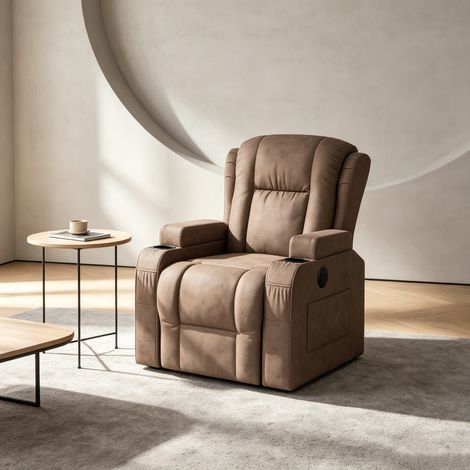Fauteuil relax électrique avec massage marron – avec Chauffage, USB, Porte-Gobelets et Anti-Basculement, poches latérales (1/5)