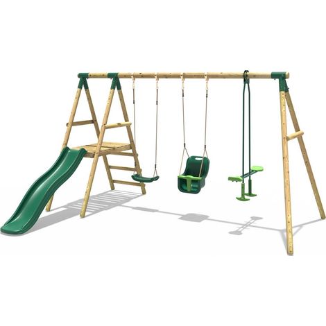 Rebo Wooden Swing Set with Platform and Slide in a Range of Styles