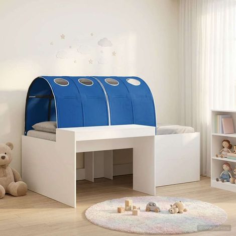 vidaXL Lit avec Tunnel 3 pc Blanc et bleu Bois d'ingénierie (1/5)