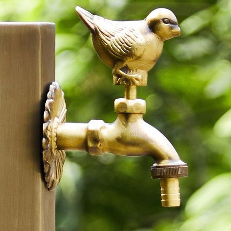 Robinet jardin oiseau laiton massif – Décoratif antique pour terrasse – Style élégant extérieur
