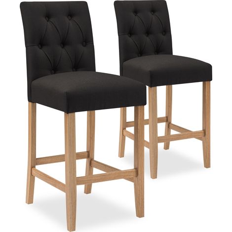 Lot de 2 chaises de bar en bois Gaya tissu Noir - H65cm