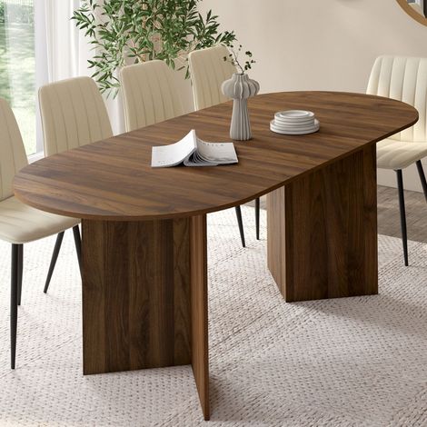Mesa de comedor oval extensible MARTHE 6 -10 personas nogal 160-200 cm