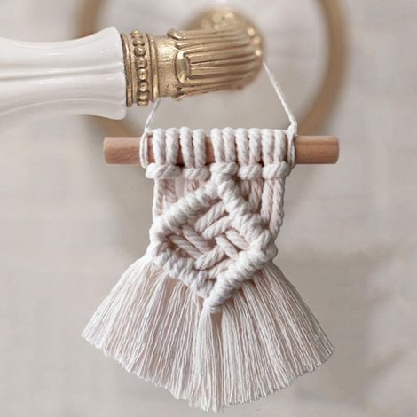 Macrame - Suspension Murale En Coton Naturel - Décoration Boho Pour Chambre Bureau Appartement - 10 x 17 cm - Beige - 1 Pièce (1/5)
