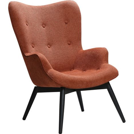 Fauteuil Scandinave en Tissu Texturé Cuivre avec Accoudoirs et Pieds en Métal Noir - PANGIVO (1/5)