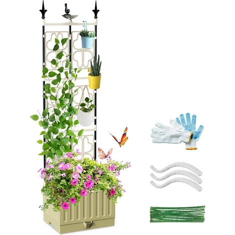 Jardinière surélevée avec treillis en métal, 142 cm, auto-arrosage, jardinière surélevée pour plantes grimpantes, fruits, légumes, fleurs (1/5)