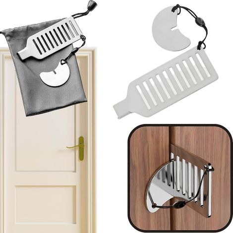 BEBUSINGOTO Cerradura de puerta portátil, cerradura de viaje, pestillo universal sin agujeros, para viajes, hotel, casa, apartamento (1/5)