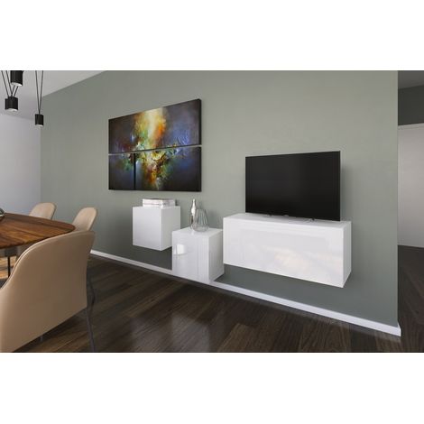 Ensemble meuble TV NEXT 263 AN263-17W-HG21-1A blanc brillant 191 cm (1/2)