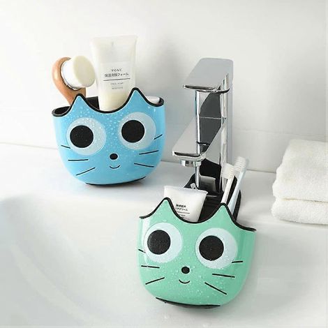 Porte-éponge suspendu pour évier, joli panier à accessoires avec boucle pour la cuisine, la salle de bain, l'espace de travail (lot de 2 vert et bleu) (1/5)