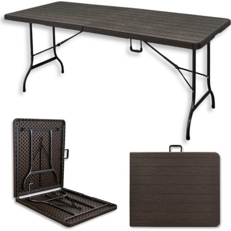 Terre Jardin – Table de jardin pliante 8 personnes 180 cm – Imitation bois – Polyéthylène haute densité – Résistante à l'eau et aux UV
