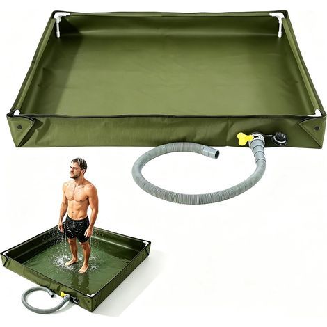 Receveur de douche portable, 80 x 80 x 10 cm, base de douche pliable, baignoire de douche portable avec tuyau de vidange, bac de douche en tissu Oxford durable, base de douche de camping pour (1/5)