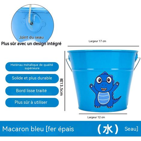 Seau en métal pour enfants, seau coloré épais avec poignée sécurisée, idéal pour jardin, plage et jeux-blue