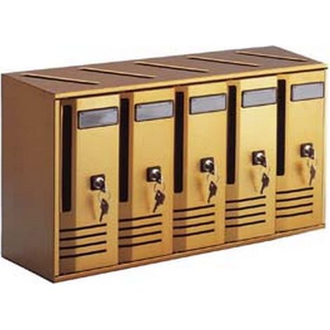 1PZ BLOCCHIERA SERIE CUBO 5 CASSETTE POSTALI PER INTERNI - cm.52x17,5x30h. in alluminio anodizzato bronzo