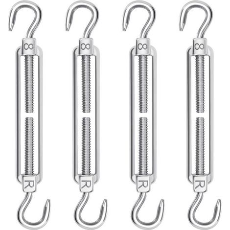 Tendeur de câble - M8 crochet-crochet - Acier inoxydable 304 - Pack 4 pièces - Capacité 200 kg
