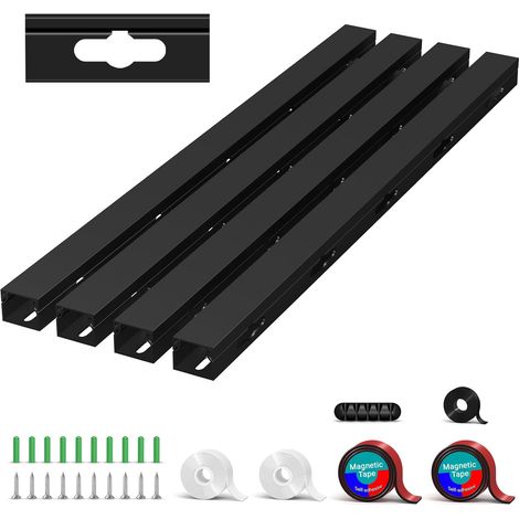 Goulotte Passe Cable, Magnetic Cache Cable, Kit de Cable Conduit pour Cacher Un Ordinateur, Un Bureau de Jeu, Un Réseau, Une Télévision, Un Cordon d'alimentation (4PCS 3.5x3x40cm Noir) (1/5)