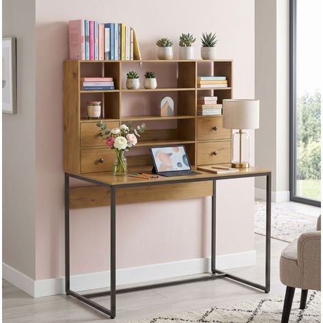 Scrivania con 4 cassetti e scaffali, 105 x 60 cm, legno naturale HAVRYA (1/5)