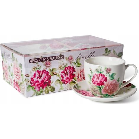 LIVELLO SET AUS 2 PORZELLANTASCHEN MIT UNTERTASSEN 250 ML / 14 CM BLUMEN